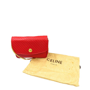 美品 セリーヌ ヴィンテージ レザー ゴールド金具 レッド 赤 チェーン ショルダーバッグ 0132【中古】CELINE