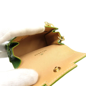 新品同様 デルボー タンペート レザー ゴールド金具 グリーン 緑 バッグチャーム 0094【中古】Delvaux