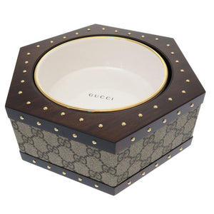 未使用 グッチ ヘキサゴン GG ペットボウル 697406 GGスプリーム ウッド セラミック ベージュ 容器 0126 【中古】 GUCCI