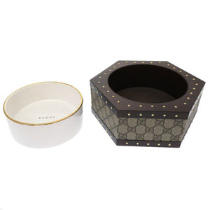 未使用 グッチ ヘキサゴン GG ペットボウル 697406 GGスプリーム ウッド セラミック ベージュ 容器 0126 【中古】 GUCCI