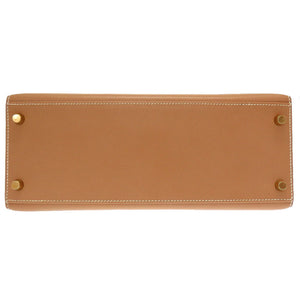 新品同様 エルメス ケリー28 外縫い クシュベル ナチュラル ゴールド金具 V金具 新金具 □D刻印 ハンドバッグ バッグ 茶 0011 【中古】 HERMES