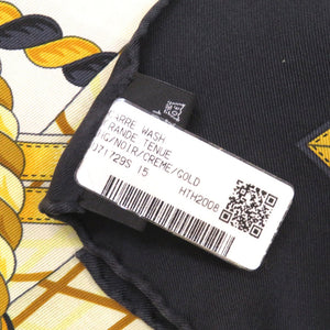 新品同様 エルメス カレウォッシュ90 礼装 ノワール クレーム ゴールド シルク スカーフ 0084 【中古】 HERMES カレ90