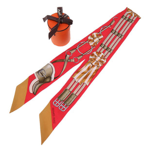 新品同様 エルメス ツイリー ベルトモチーフ シルク ルージュヴィフ キャラメル 赤 スカーフ 0099【中古】HERMES