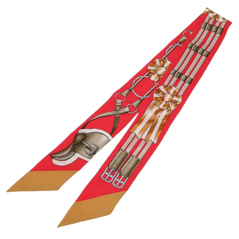 新品同様 エルメス ツイリー ベルトモチーフ シルク ルージュヴィフ キャラメル 赤 スカーフ 0099【中古】HERMES