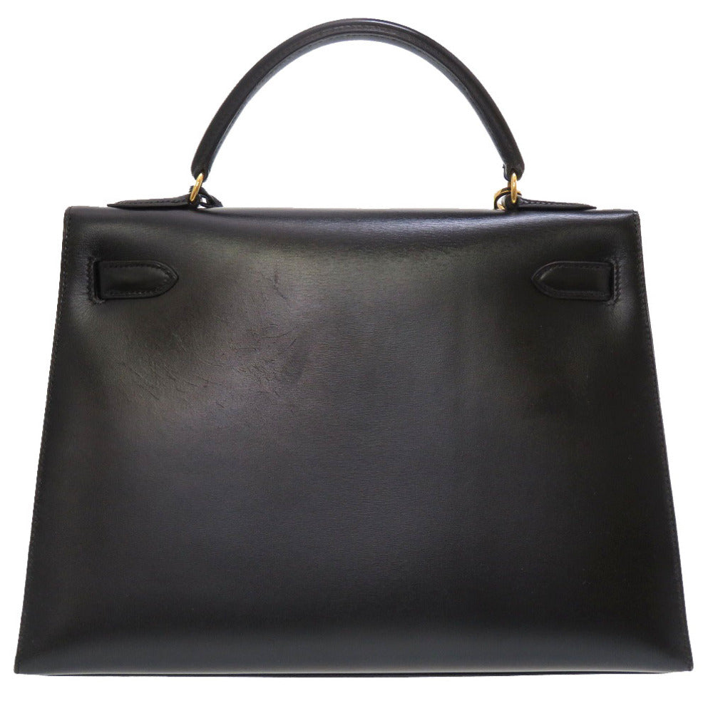 美品 エルメス ケリー32 外縫い ボックスカーフ ブラック ゴールド金具 〇V刻印 ハンドバッグ 黒 0024 【中古】 HERMES