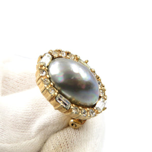 美品 クリスチャンディオール ヴィンテージ GP フェイクパール ラインストーン ゴールド イヤリング 0092【中古】Christian Dior