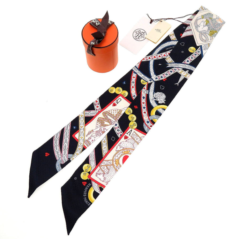 未使用 エルメス ツイリー ビジュー ピケ ハートのクイーン DAME DE COEUR シルク ブラック レッド 黒 赤 スカーフ 0126【中古】HERMES