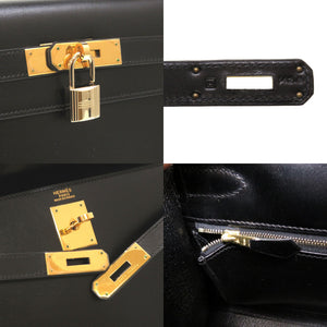 新品同様 エルメス ケリー32 外縫い ボックスカーフ ブラック ゴールド金具 □H刻印 ハンドバッグ バッグ 黒 0020 【中古】 HERMES