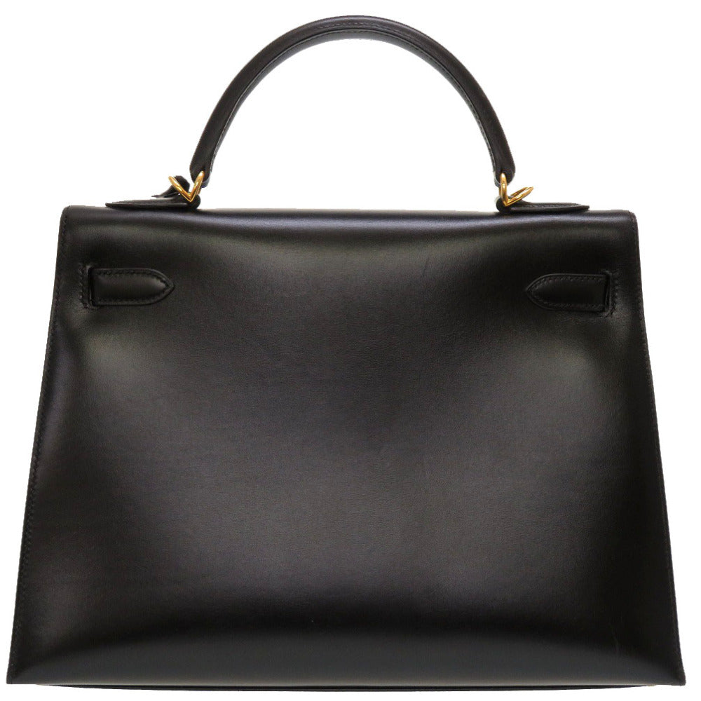 新品同様 エルメス ケリー32 外縫い ボックスカーフ ブラック ゴールド金具 □H刻印 ハンドバッグ バッグ 黒 0020 【中古】 HERMES