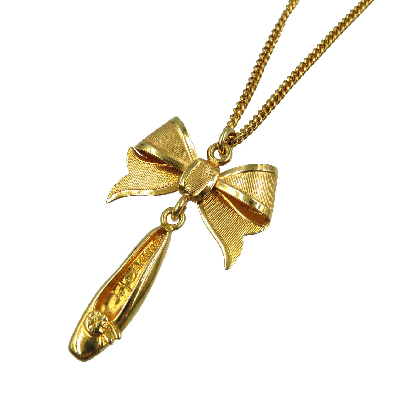 美品 セリーヌ リボン パンプス メタル ゴールド ネックレス 0049【中古】CELINE