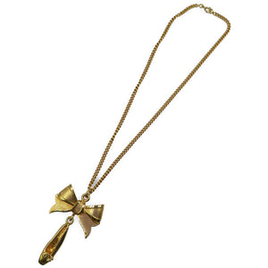 美品 セリーヌ リボン パンプス メタル ゴールド ネックレス 0049【中古】CELINE
