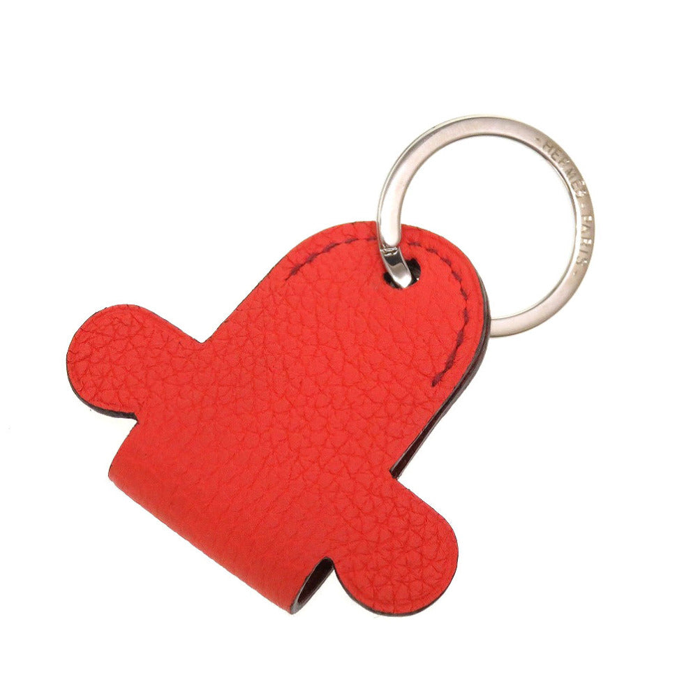 新品同様 エルメス プティアッシュ レザー オレンジ ブラウン 茶 キーホルダー 0046【中古】HERMES