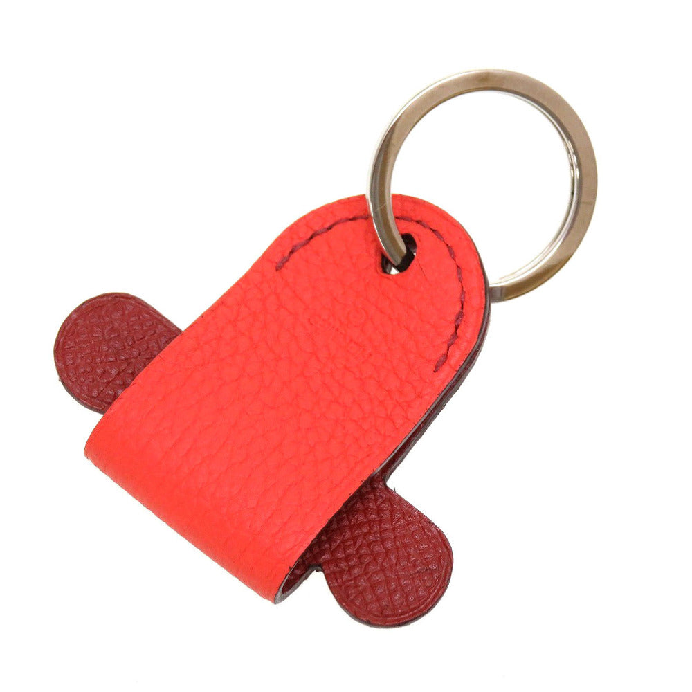 新品同様 エルメス プティアッシュ レザー オレンジ ブラウン 茶 キーホルダー 0046【中古】HERMES