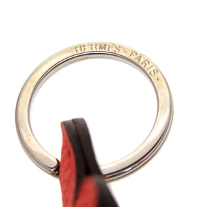 新品同様 エルメス プティアッシュ レザー オレンジ ブラウン 茶 キーホルダー 0046【中古】HERMES