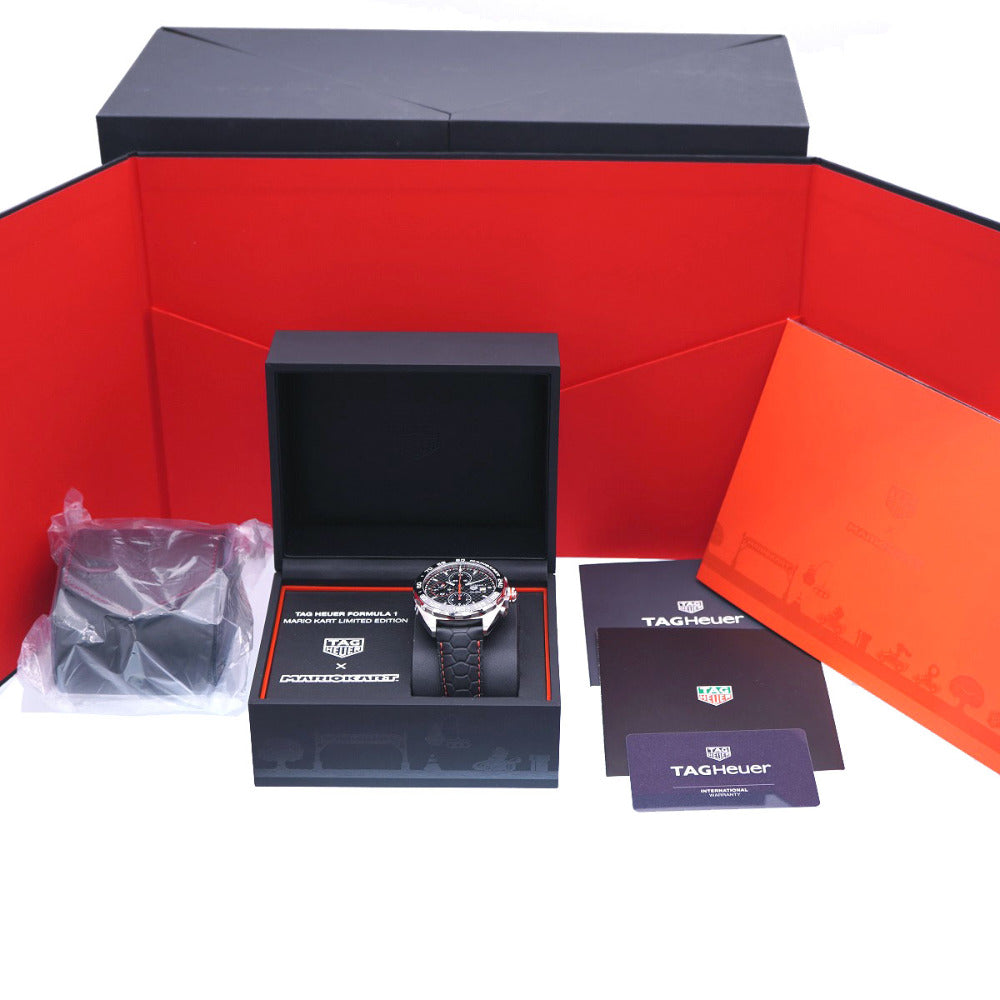 新品同様 タグホイヤー フォーミュラ1 マリオカート クロノグラフ CAZ201E.FC6517 自動巻き 腕時計 SS/型押しレザー ブラック 黒文字盤 0102【中古】TAG HEUER メンズ