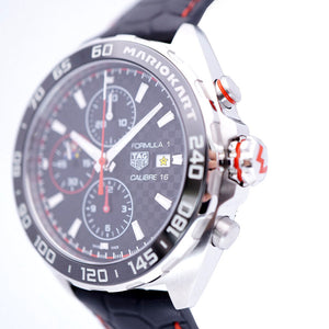 新品同様 タグホイヤー フォーミュラ1 マリオカート クロノグラフ CAZ201E.FC6517 自動巻き 腕時計 SS/型押しレザー ブラック 黒文字盤 0102【中古】TAG HEUER メンズ