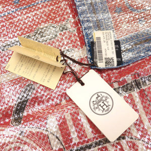 新品同様 エルメス カレ55 バンダナ ディスコ コーチング レッド ブルー メタリックファイバー シルク スカーフ 0116 【中古】 HERMES