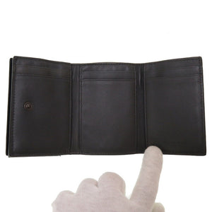 新品同様 ボッテガヴェネタ イントレチャート コンパクトウォレット レザー ブラック 黒 3つ折り財布 財布 0125【中古】BOTTEGA VENETA