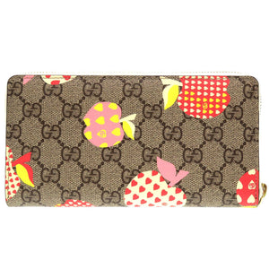 新品同様 グッチ 663924 アップル プリント GGスプリーム ベージュ ラウンドファスナー長財布 財布 0059【中古】GUCCI