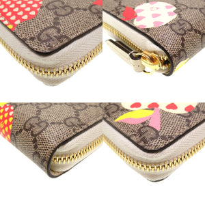 新品同様 グッチ 663924 アップル プリント GGスプリーム ベージュ ラウンドファスナー長財布 財布 0059【中古】GUCCI