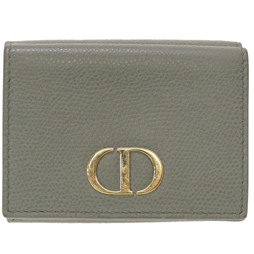 美品 クリスチャンディオール コンパクトウォレット レザー グレー 3つ折り財布 財布 0037【中古】Christian Dior