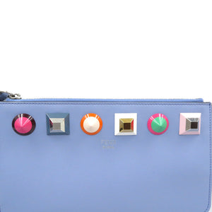 新品同様 フェンディ 8M0341 レザー マルチスタッズ シルバー金具 ブルー アクセサリーポーチ 0008【中古】FENDI