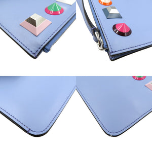 新品同様 フェンディ 8M0341 レザー マルチスタッズ シルバー金具 ブルー アクセサリーポーチ 0008【中古】FENDI