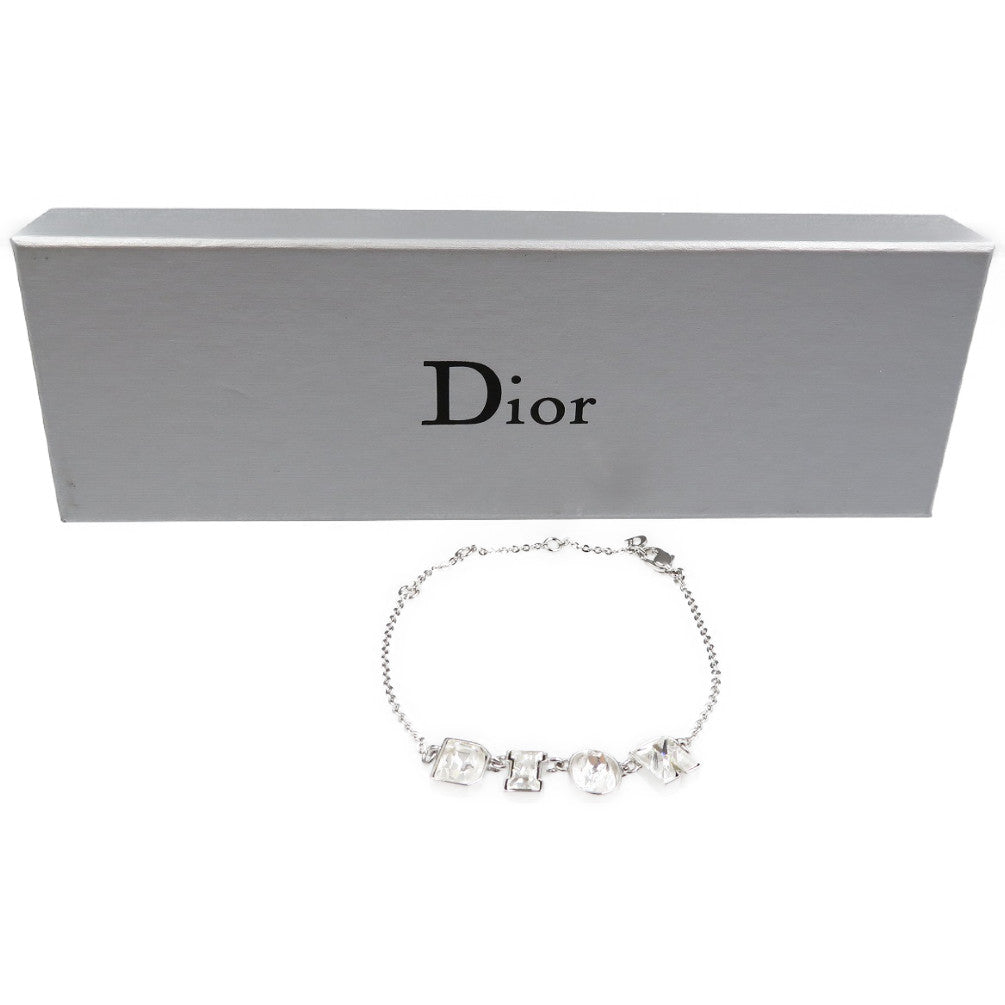美品 クリスチャンディオール DIORロゴ メタル ラインストーン シルバー ブレスレット 0087【中古】Christian Dior