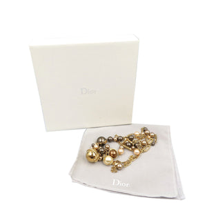 美品 クリスチャンディオール パールチェーン メタル フェイクパール ゴールド ホワイト ブラウン ネックレス 0088【中古】Christian Dior