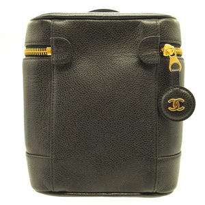 シャネル 縦型 4番台 キャビアスキン ブラック 黒 ヴァニティバッグ バッグ 0124【中古】CHANEL