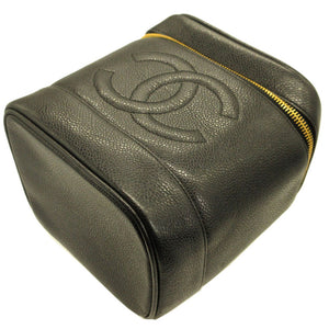 シャネル 縦型 4番台 キャビアスキン ブラック 黒 ヴァニティバッグ バッグ 0124【中古】CHANEL