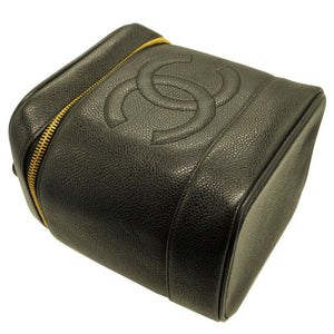 シャネル 縦型 4番台 キャビアスキン ブラック 黒 ヴァニティバッグ バッグ 0124【中古】CHANEL