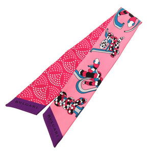 美品 ブルガリ セルペンティ 柄 シルク ピンク スカーフ 0213 【中古】 BVLGARI レディース