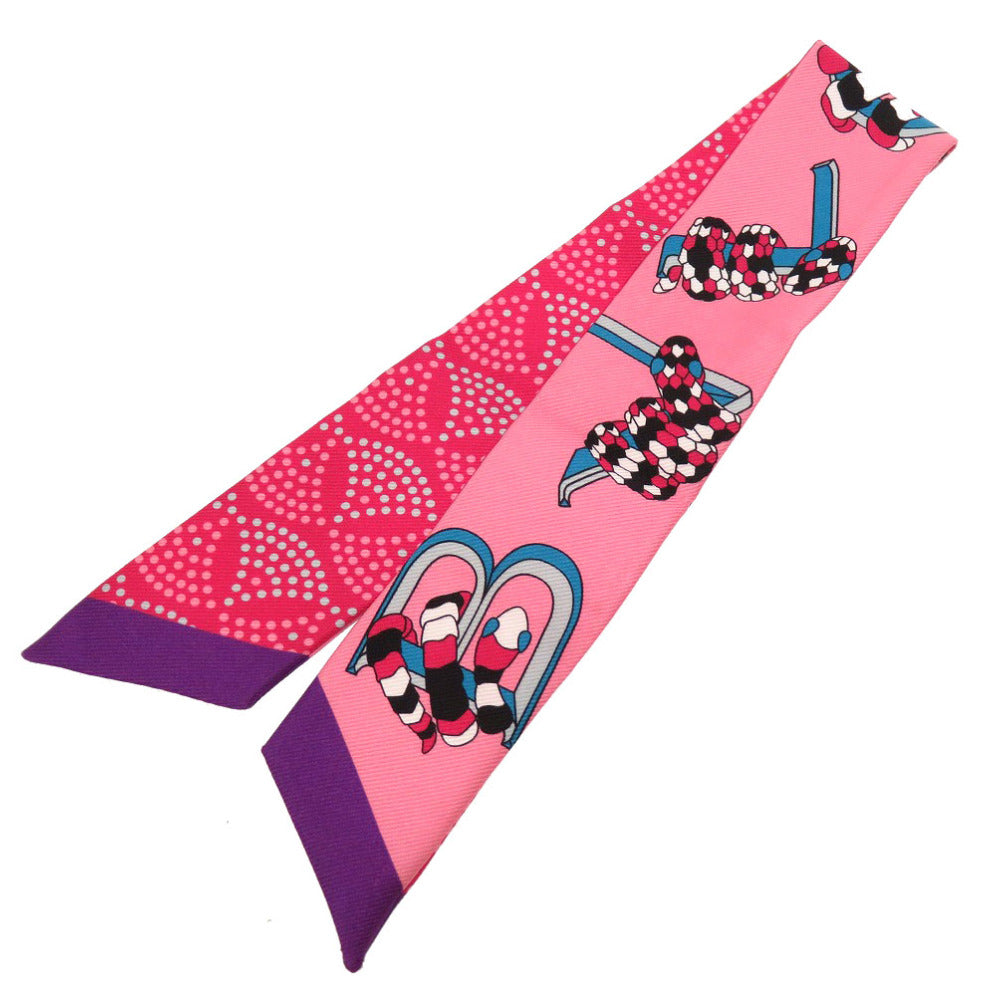 美品 ブルガリ セルペンティ 柄 シルク ピンク スカーフ 0213 【中古】 BVLGARI レディース