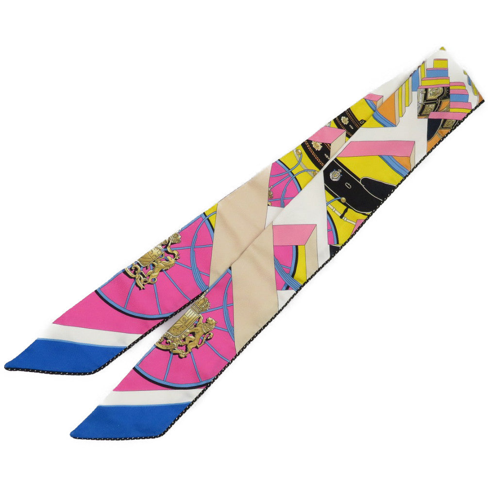 未使用 エルメス ツイリーポケット サイドステッチ シルク ピンク ブルー ブラック 0042【中古】HERMES