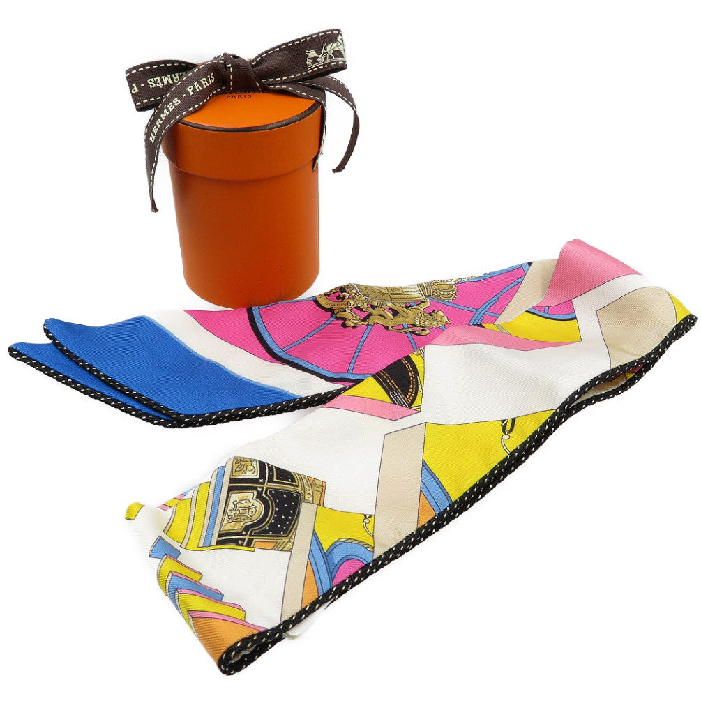 未使用 エルメス ツイリーポケット サイドステッチ シルク ピンク ブルー ブラック 0042【中古】HERMES