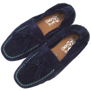 新品同様 フェラガモ Fabrizio タッセル ローファー スウェード ブルー サイズ6.5 シューズ 0092【中古】Salvatore Ferragamo メンズ