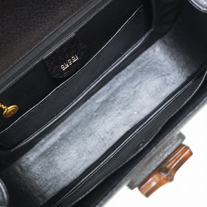 美品 グッチ バンブー レザー 2WAY ショルダー ハンド バッグ ブラック 黒 ゴールド金具 ショルダーストラップ付 0149【中古】GUCCI