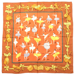美品 エルメス カレ90 ラ ダンス LA DANCE シルク ブラウン スカーフ 茶 0214 【中古】 HERMES