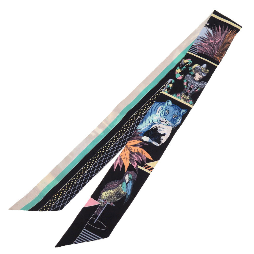 新品同様 エルメス ツイリー グラン テアトル ヌーヴォー TWILLY Grand Theatre Nouveau シルク ノワール ブルー ヴェール スカーフ 0234 【中古】 HERMES