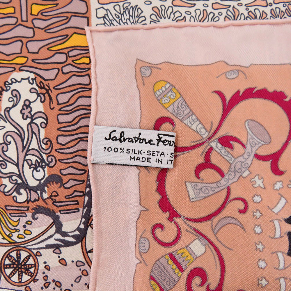 美品 サルヴァトーレフェラガモ シルク ピンク パープル マルチカラー スカーフ 0279【中古】Salvatore Ferragamo