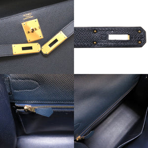 美品 エルメス ケリー32 外縫い クシュベル ネイビー ゴールド金具 □C刻印 ハンドバッグ 紺 0007 【中古】 HERMES