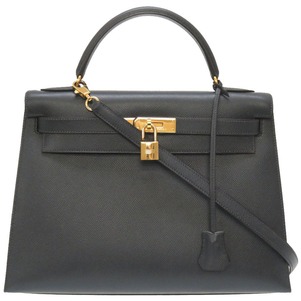 美品 エルメス ケリー32 外縫い クシュベル ネイビー ゴールド金具 □C刻印 ハンドバッグ 紺 0007 【中古】 HERMES