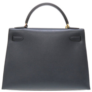 美品 エルメス ケリー32 外縫い クシュベル ネイビー ゴールド金具 □C刻印 ハンドバッグ 紺 0007 【中古】 HERMES