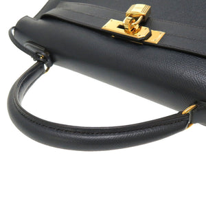 美品 エルメス ケリー32 外縫い クシュベル ネイビー ゴールド金具 □C刻印 ハンドバッグ 紺 0007 【中古】 HERMES