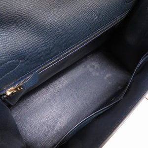 美品 エルメス ケリー32 外縫い クシュベル ネイビー ゴールド金具 □C刻印 ハンドバッグ バッグ 紺 0007 【中古】 HERMES