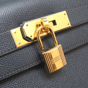 美品 エルメス ケリー32 外縫い クシュベル ネイビー ゴールド金具 □C刻印 ハンドバッグ 紺 0007 【中古】 HERMES