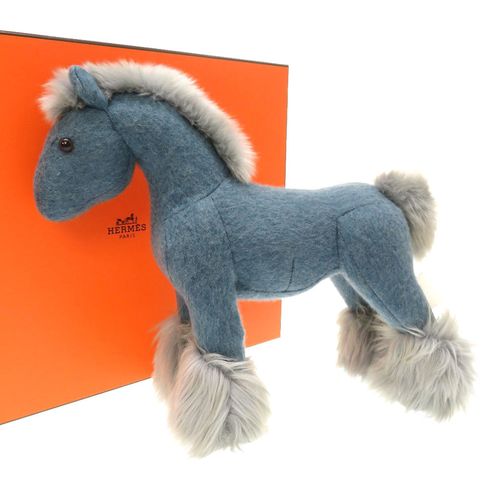 新品同様 エルメス エルミーPPM カシミヤ ポリエステル ブルー 馬 ホース 青 0036 【中古】 HERMES