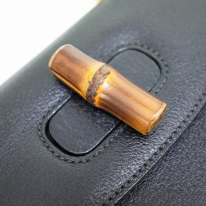 美品 グッチ バンブー ショルダー ハンド バッグ レザー ブラック ストラップ付 黒 0056【中古】GUCCI