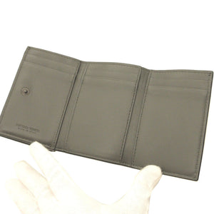 新品同様 ボッテガヴェネタ イントレチャート コンパクトウォレット レザー ブラック 黒 グレー 3つ折り財布 財布 0060【中古】BOTTEGA VENETA